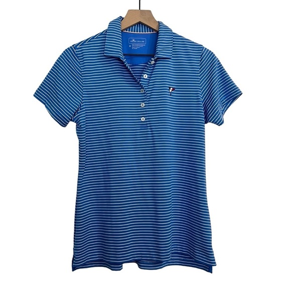 Peter Millar Perfect Fit Performance Polo Golf Outdoors Top Size M Blue Stripe - Picture 1 of 11